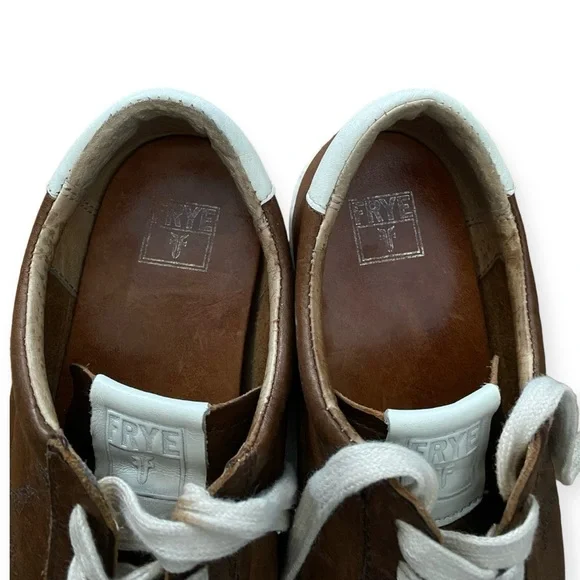 Frye Dylan Vintage Distressed Leather Brown Cream Sneakers Size 6.5 - Picture 7 of 12